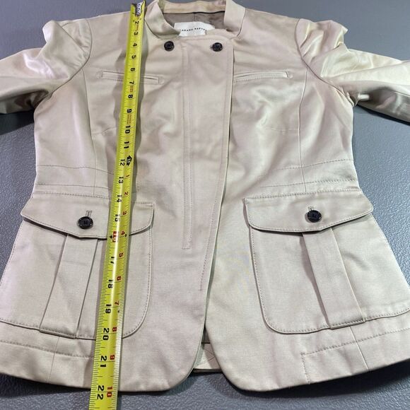 BANANA REPUBLIC Jacket Moto High Collar Asymmetrical Zip Cotton Womens 0 Beige - Picture 7 of 14